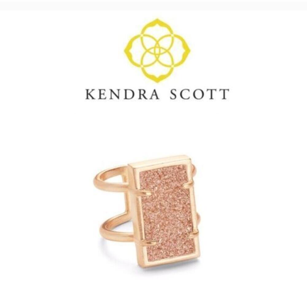 Kendra Scott Lennox Adjustable Gold‎ Sand Drusy Ring Size 8 New
